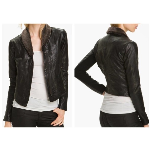 Veda Dom shearling shawl collar leather jacket (P) - Picture 1 of 10